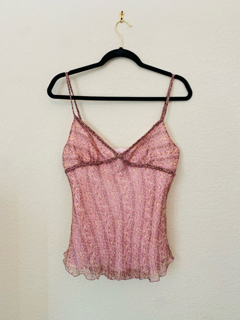 Y2K Women's Pink Silk Lace Trim Cami Top